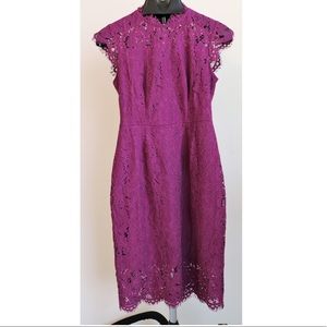 Purple knee length lace overlay dress